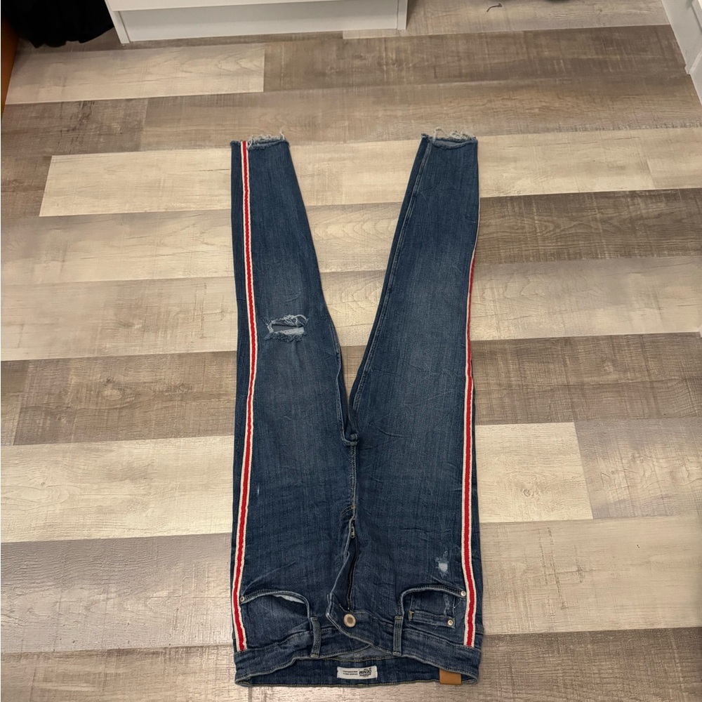 Denim Jeans with Red and White Stripes
